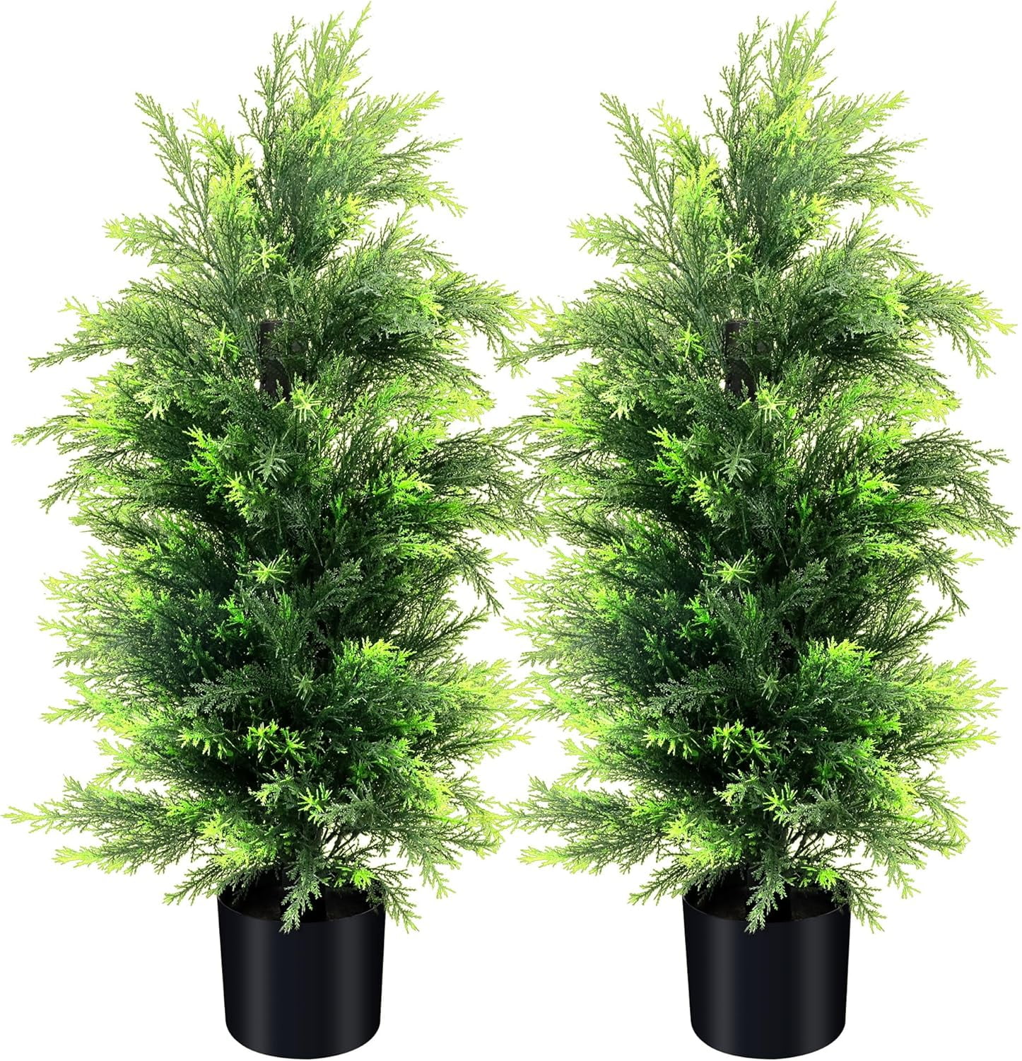 3FT 2-PACK Artificial Cedar Topiary Trees UV Resistant Potted Shrubs ...