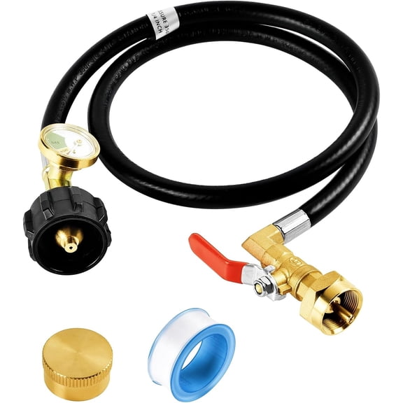 3FT/36IN Propane Tank Adapter for 1 lb Tanks, Universal Propane Extension Refill Hose with Gauge and ON/Off Control Valve, Compatible with 1 lb Bottles & Tanks (Rubber Hose)