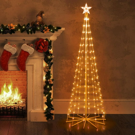 3FT 4FT 5FT Three Piece Set Non Remote Colorful Plug In Cone Tree Lights Ideal for Holiday Decorations Indoor Outdoor Use