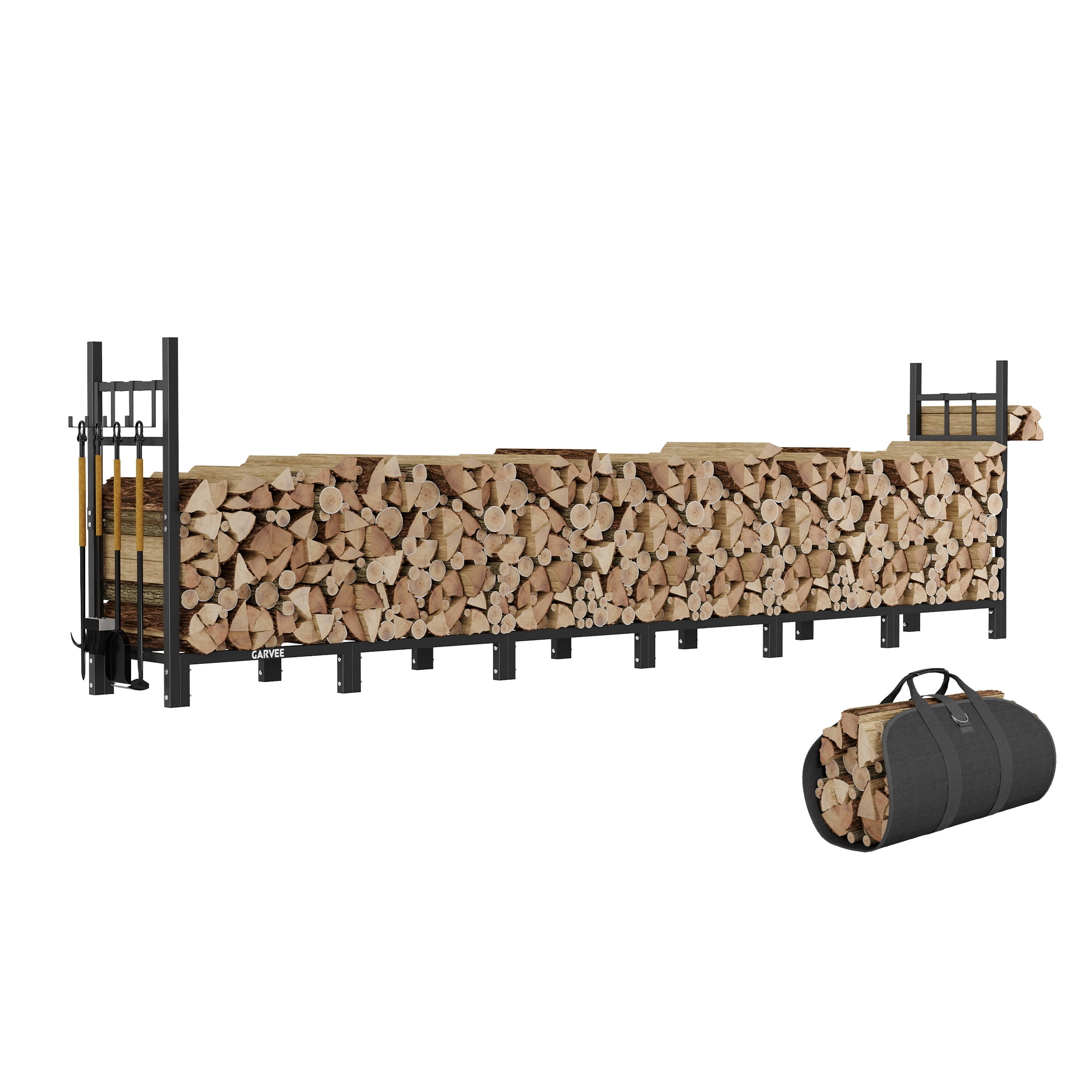 3FT/4FT/6FT/9FT Heavy Duty Outdoor Firewood Rack with Log Carrier Bag ...