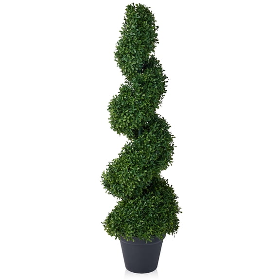 3FT Artificial Boxwood Spiral Topiary Tree – 450 Leaves Faux Boxwood Plant, UV Resistant Outdoor Artificial Plant – Realistic Front Door Entryway Porch Decor Potted Tree for Outdoor Garden Patio