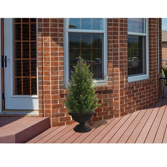 3FT Artificial Cedar Pine Tree In Black Pot - Lifelike Faux Evergreen Indoor Outdoor Christmas Decoration, UV Resistant Topiary Plant For Home Porch Patio Garden - 2 Pack