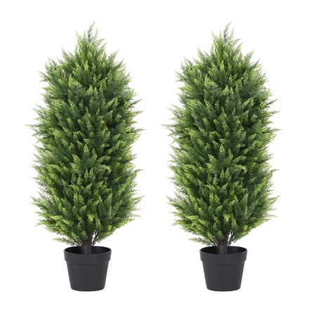 3FT Artificial Topiary Cedar Trees , Outdoors UV Protection Fake Cypress Tree Potted Plants for Patio, Home Porch, Doorway Decor