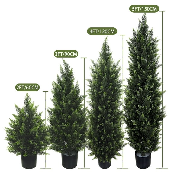 3FT Artificial Topiary Tree Beautiful Realistic Faux Cedar Pines Christmas Trees hardy hibiscus plant for Front Porch Faux Plants Indoor and Outdoor Decor (2 Pack)