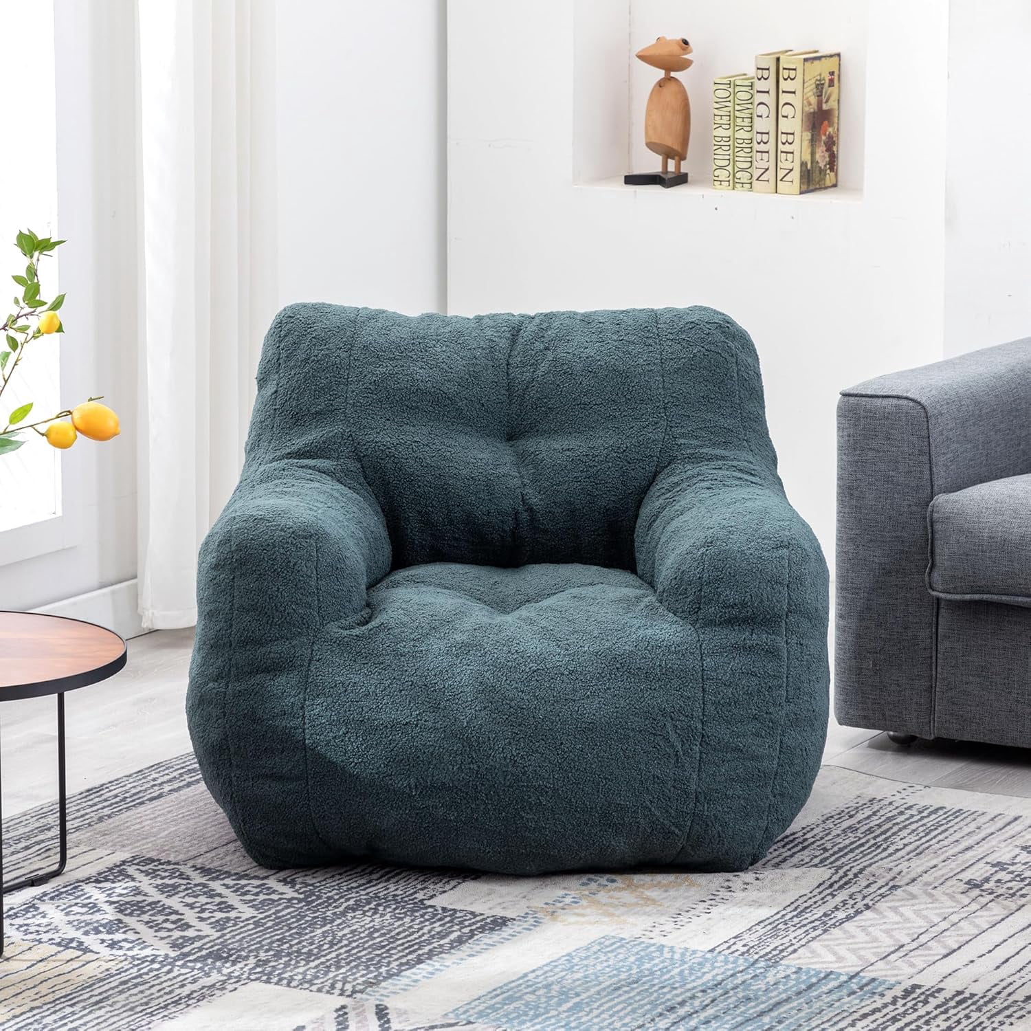 3FT Bean Bag Chair for Adult and Kids (with Filler) Furniture Giant Soft Teddy Fabric Lazy Sofa Chair Bean Bag Lounger Accent Chair for Living Room Bedroom Dorm Apartment (Green)
