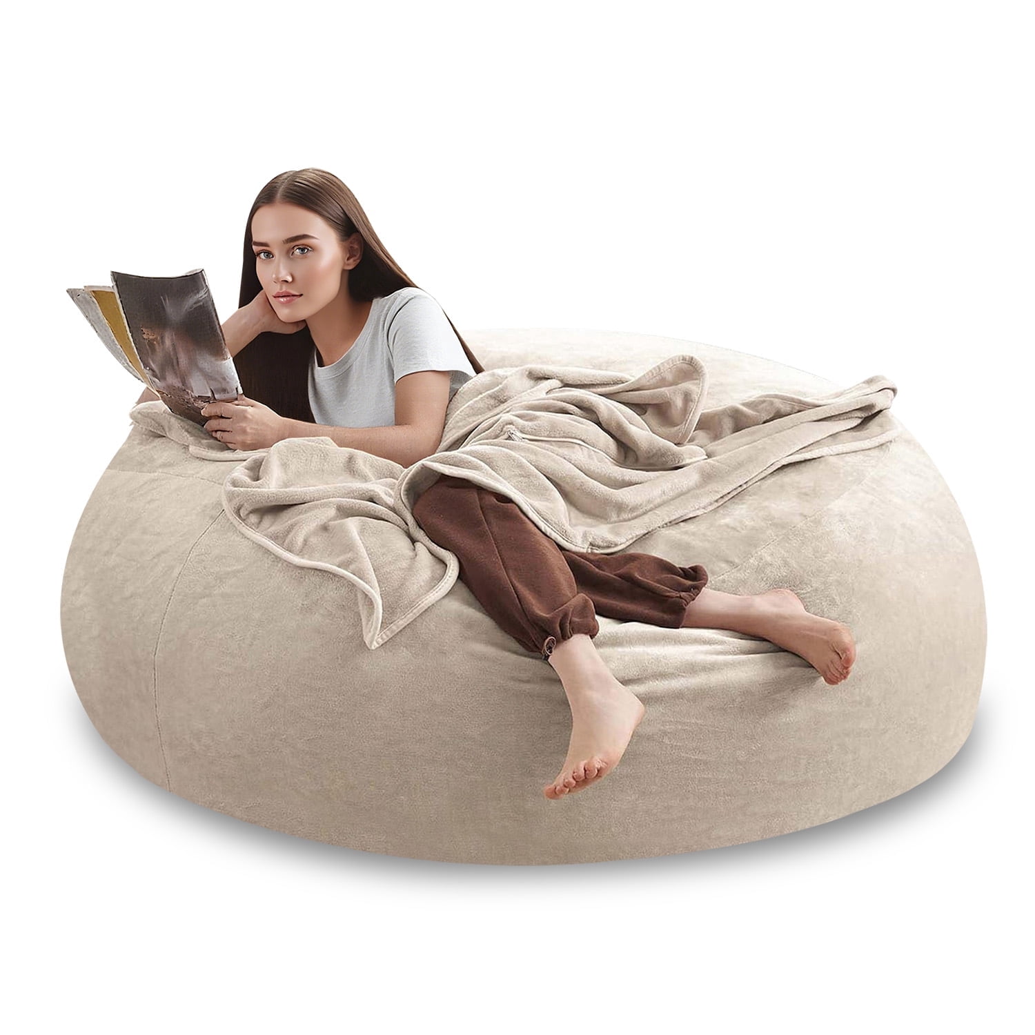 3FT Bean Bag Chair for Adults Teens, apricot high-density foam Filled Soft Sofa, Removable Flannel Cover Round Couch for Living Room Bedroom Dormbrown