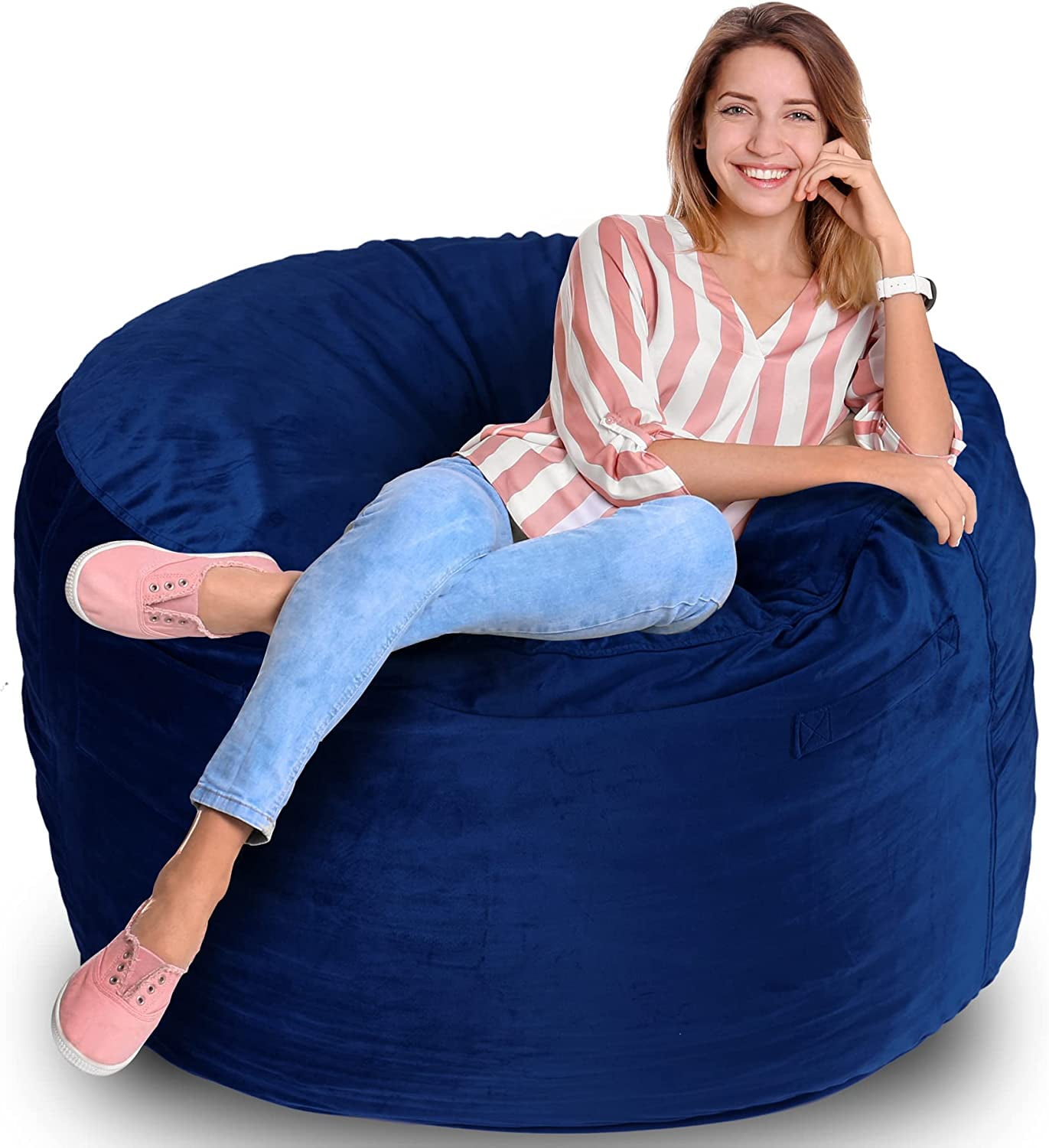 3FT Bean Bag Chair Bean Bag Chairs for Adults Bean Bag with Filler Big Beanbag Chair for Gaming Large Memory Foam Bean Bags with Dutch Velet Cover for Living Room Bedroom, (36×36×24")-Blue