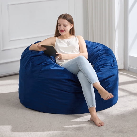 3FT Bean Bag Chair Bean Bag Chairs for Adults Giant Bean Chairs with Velvet Cover, Memory Foam BeanBag Chair Fluffy BeanBag Chairs for Living Room, Bedroom - Blue(36" x 36" x 22")