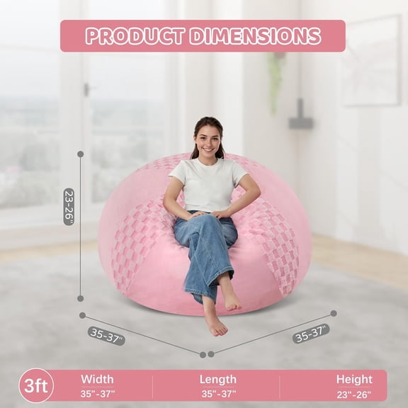 3FT Bean Bag Chair Teardrop Beanbag Chair with Memory Foam Filled Soft Checkboard Leaf alongside Plush Bean Bag Sofa with Removable Cover for Living Room,Bedroom-Checkboard Pink