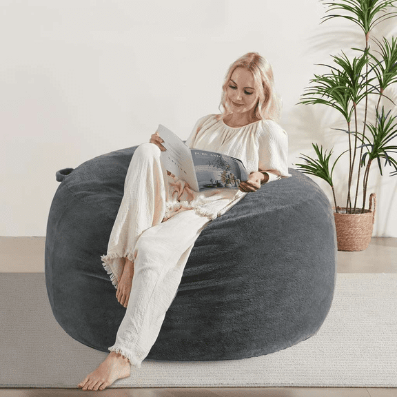 3FT Bean Bag Chair with Removable Cover, Memory Foam Filling, Dark Grey