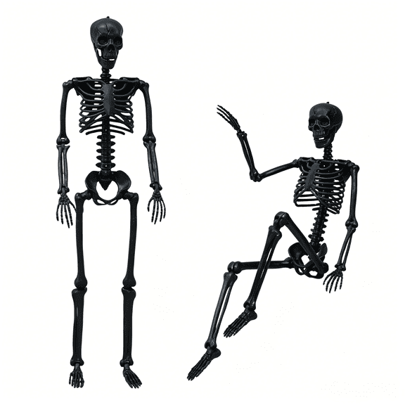 3FT Black Posable Skeleton Halloween Decoration, Full Body Jointed Plastic Skeleton, Spooky Halloween Prop for Indoor/Outdoor Party, Haunted House, Yard Decor
