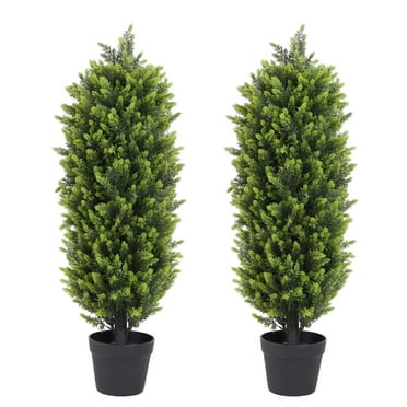 3FT Boxwood Outdoor Topiary Set of 2 Fake Plant Topiary Trees Artificial Outdoor with Sturdy Pot for Porch Outdoor Indoor