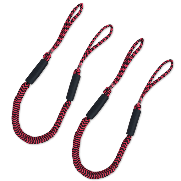 3FT Bungee Dock Line Mooring Rope with Built-in Bumpers, Ideal for Docking Accessories for Kayaks, Watercraft, SeaDoos, Jet Skis, Pontoons, Canoes, and Power Boats - 2 PCS Red Black