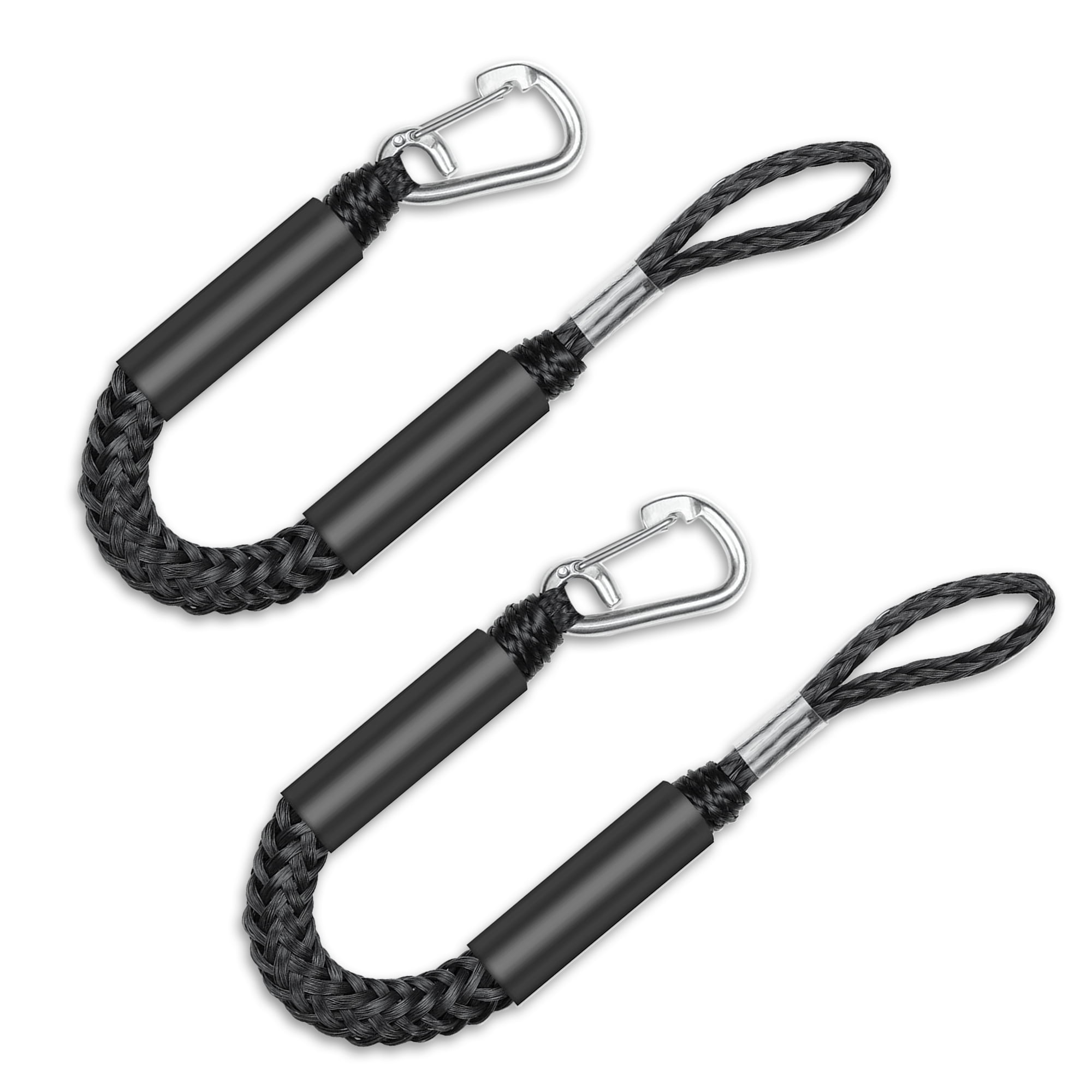 3FT Bungee Dock Line with Built-In Snubber - Essential Mooring Accessories for Kayaks, Jet Skis, Pontoon Boats, Canoes, and More - 2 PCS Black