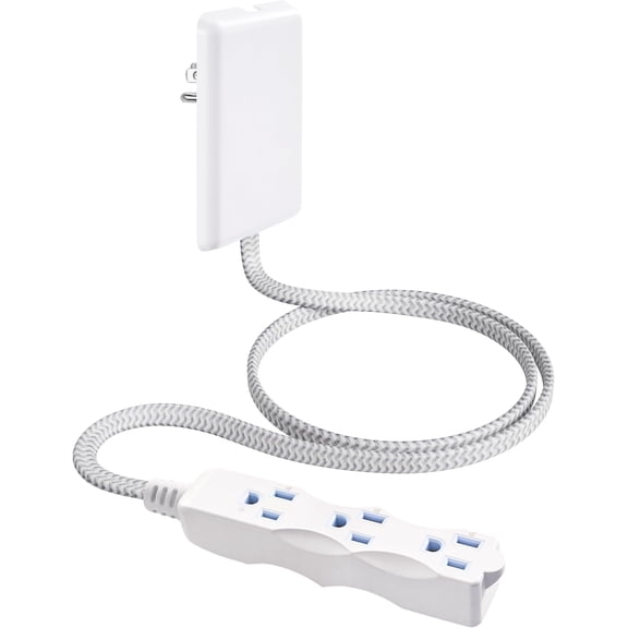 3FT Flat Extension Cord with Outlet Cover, 3 Outlets, Braided Flat Plug, 16 AWG Indoor Extension Cord for Compact Spaces, Office, ETL Listed