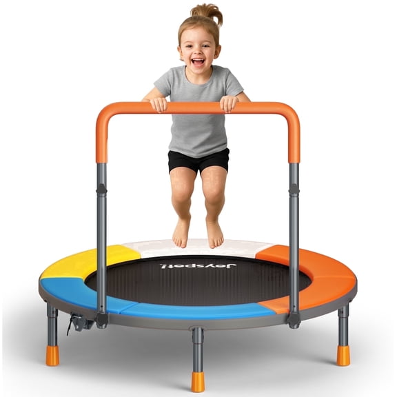 3FT Foldable Trampoline for Kids Ages 1-6 Indoor Outdoor Fun, 36” Mini Small Trampoline with Foam Handle, Safety Padded Cover, Height-Adjustable, Max Load 100LBS, Perfect Toddler Baby Jumping Mat