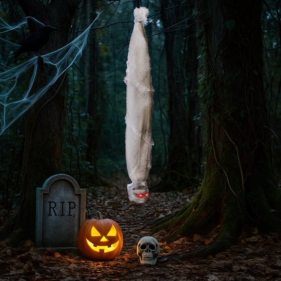 3FT Halloween Decoration Cocoon Corpse, Scary Hanging Sounds Cocoon Corpse Props with Motion and Horror Scream, Props Halloween Decor for Lawn, Yard, Patio, Haunted House, White