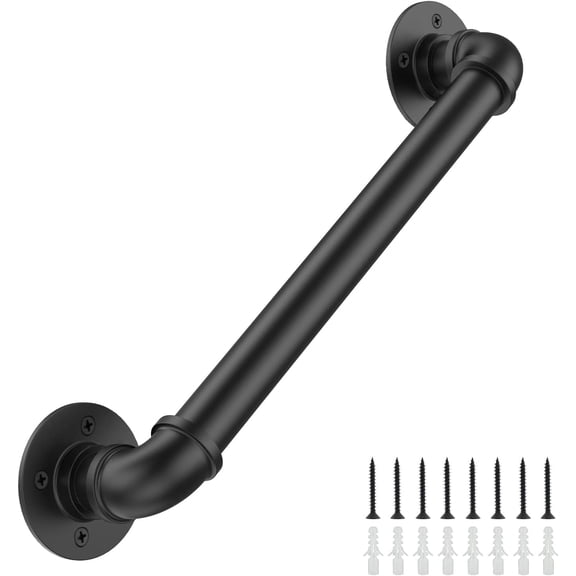 3FT Industrial Stair Railing Wall Mount Staircase Handrail φ1.3 Pipe Hand Rail for Steps Grab Bar Foot Rail Vintage Pipe Railing Black Deck Handrail for Outdoor Indoor Stair Porch