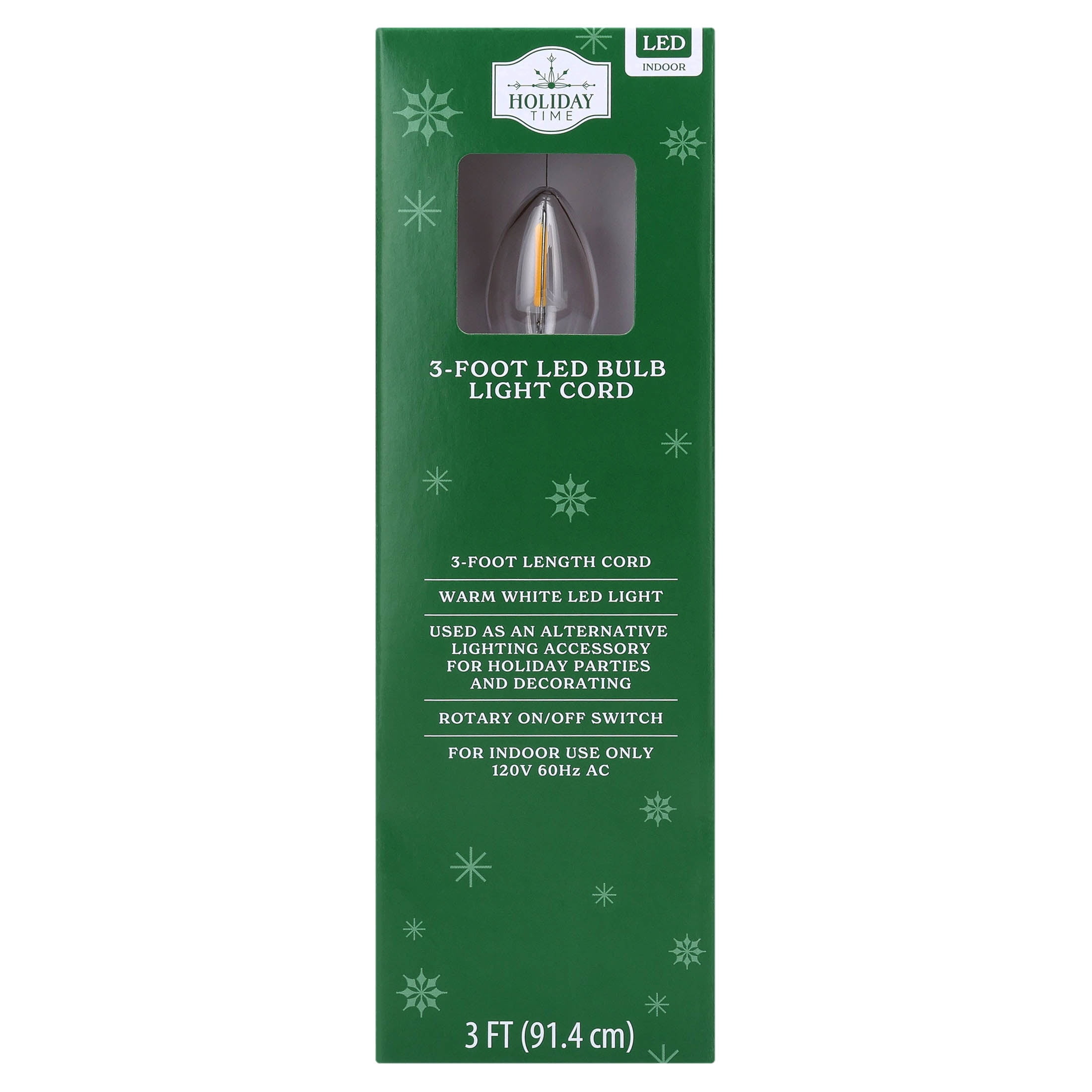 Indoor LED Christmas Bulb Light Cord, Warm White, 3', by Holiday Time