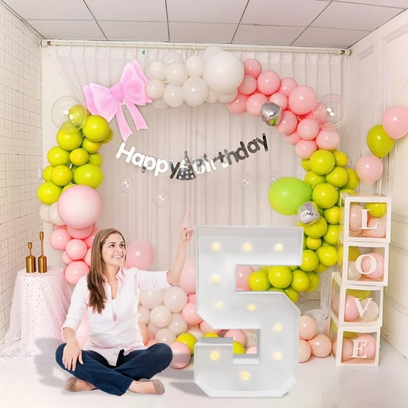 ZFUNBO 3FT Light up Marquee Numbers, Warm LED Large Marquee 5 Birthday Giant Mosaic Light up Number Balloons Anniversary Party Wedding Decoration