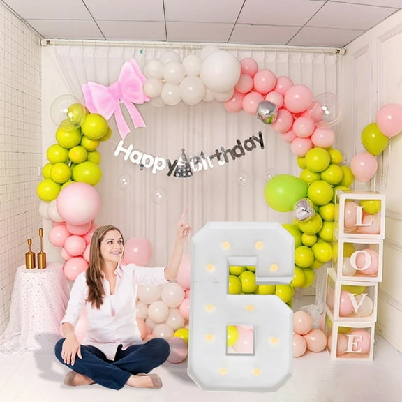 ZFUNBO 3FT Light Up Marquee Numbers, Warm LED Large Lighted Marquee 6 for 16tht 26th 60th Birthday Decoration, Giant Mosaic Light up Number Balloons Anniversary Party Wedding Decoration