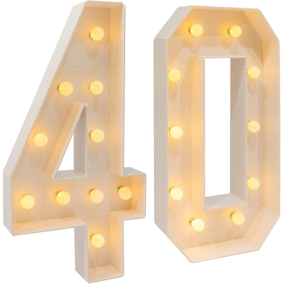 3FT Light up Numbers 40th Large Marquee Numbers for Birthday Decorations Mosaic Numbers Frame Giant Cardboard Number Balloon Sign Backdrop DIY Decor Anniversary Marquee Letter