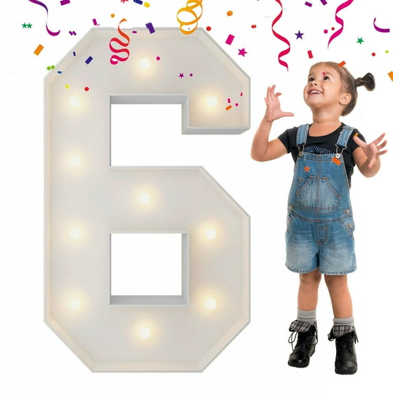 3FT Light Up Numbers Letters, Mosaic Numbers for Balloons, Marquee Light Up Letters, Giant Mosaic Balloon Number 6 for Sweet 16th 60th Birthday Decorations, 60th Anniversary Decor