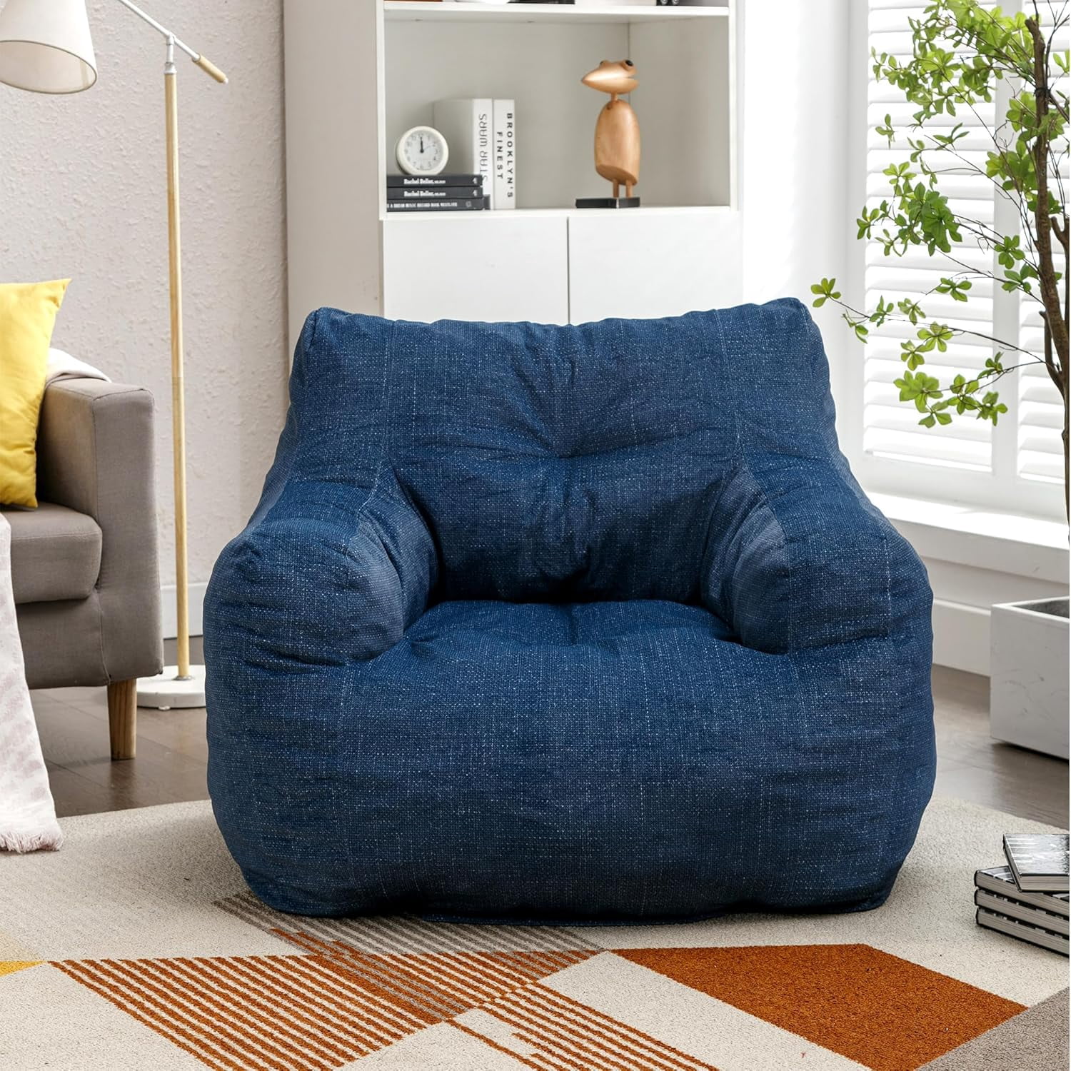3FT Medium Bean Bag Chair with Filler, Comfy Soft Linen Accent Chair Lounger Sofa Giant Bean Bag Chairs for Adults, Teens, Kids - Gift Choice, Blue