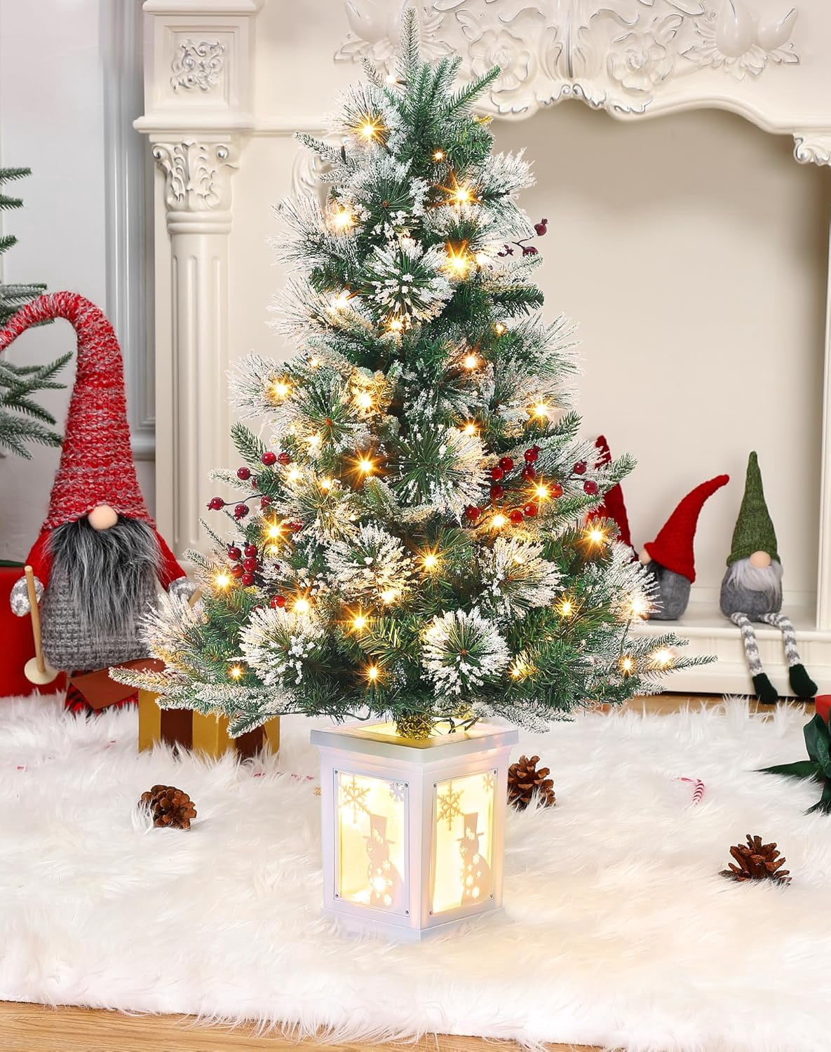 3FT Mini Pre-Lit Artificial Christmas Tree with 78 Warm White LED ...