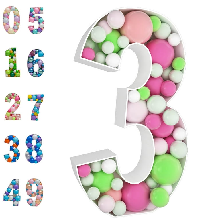 HOUSE OF PARTY Mosaic Numbers for Balloons 3FT - Marquee Numbers Pre-Cut  Light Up 3 Feet Tall Balloon Number Frame, 0 Mosaic Cardboard Numbers for
