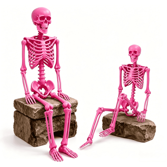 3FT Pink Posable Skeleton Halloween Decoration, Full Body Jointed Plastic Skeleton, Spooky Halloween Prop for Indoor/Outdoor Party, Haunted House, Yard Decor