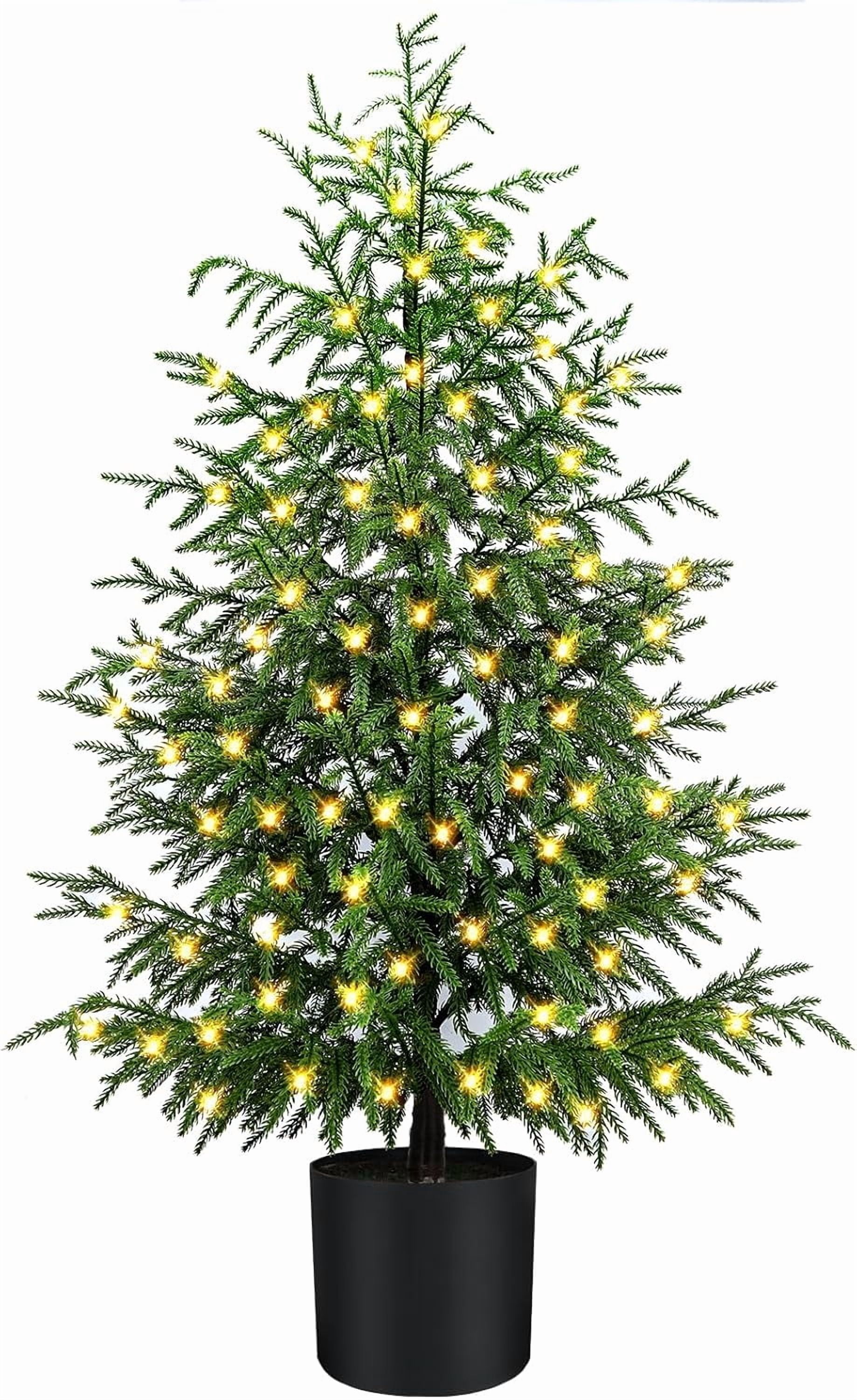 3ft Sign Post 3FT Pre-Lit Artificial Christmas Cypress Tree, Realistic Green Potted ...