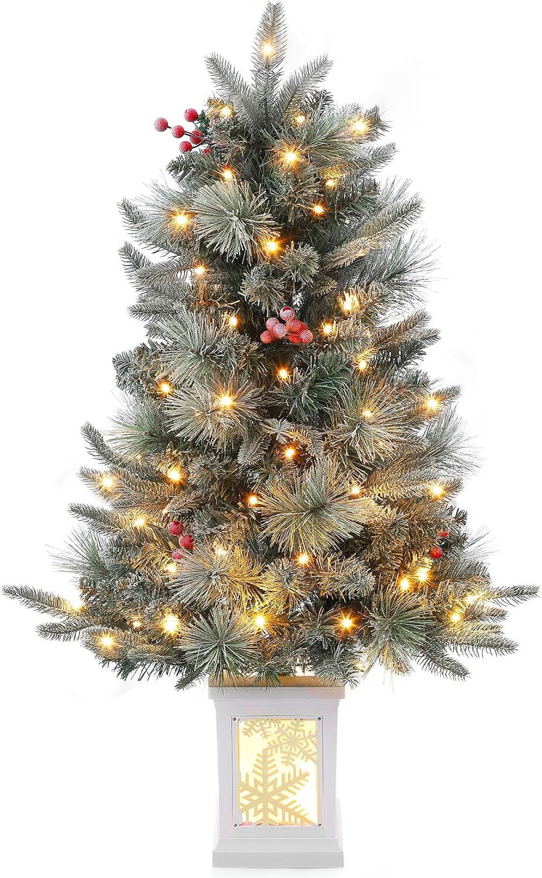 3FT Pre-Lit Artificial Mini Christmas Tree with Snowflake Light Box ...