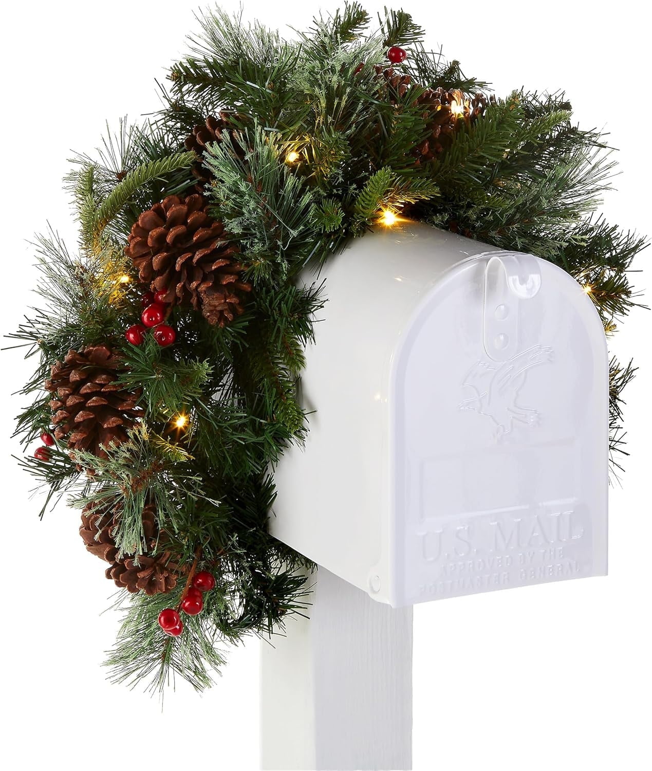 3FT Pre-lit Artificial Christmas Mail Box Swag Decorations, Wintry Pine  Mailbox Swag with Pine Cones Berries, Christmas Decorations Holiday Indoor  ..., image size:1269x1500