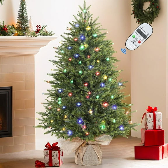 3FT Prelit Artificial Small Christmas Tree with Warm White & Multi-Color Lights, Remote Control and Timer, Table Top Christmas Tree Perfect for Home Christmas Decorations