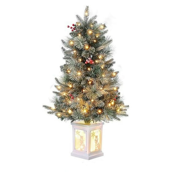 3FT Prelit Snow Flocked Christmas Tree with Prelit Premium 78 LED 8 Mode Battery Powered Mini Small Xmas Tree for Christmas Decoration Gift,Home,Office,Outdoor,Indoor with White Snowman Base-1PC