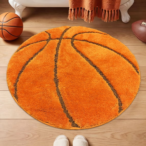 3FT Round Basketball Rug, Soft Sports Area Carpet with Non-Slip TPR ...