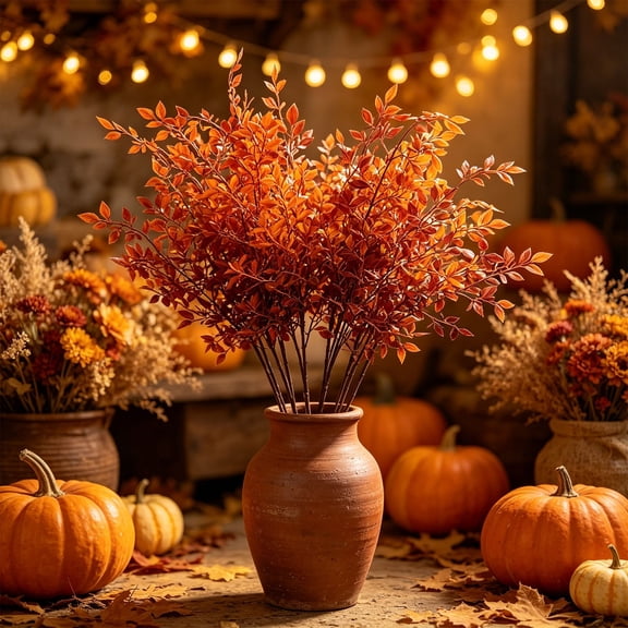 3FT Simulated Orange Leaf Vine Plastic Thanksgiving Halloween Decoration Artificial Plant Hanging Garland Home Garden Door Porch Wall Window Seasonal Fall Party Decor Reusable Accent
