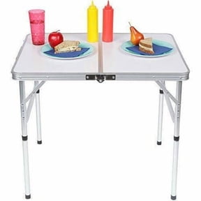3FT Small Camping Folding Table Adjustable Height Aluminum Folding Table for Picnic Party BBQ, Plastic RV Suitcase Table Portable Lightweight Fold Up Utility Outdoor Tables,White