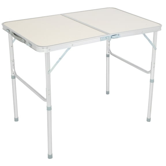 3FT Small Camping Table Adjustable Height Aluminum Folding Table for Picnic Party BBQ, Plastic RV Suitcase Table Portable Lightweight Fold Up Utility Outdoor Tables with Carrying Handle