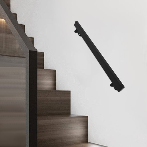 3FT Stair Railing Metal Hand Rails, Square Tube Grab Bar for Indoor & Outdoor Steps, Non-Slip Wall Mount Staircase Handrail, 220lbs Load, Stainless Steel Modern Hand Railings (Black, 3 FT)