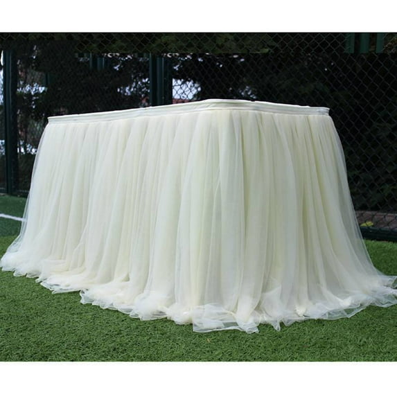 3FT Tulle Table Skirt, 2-Layer Tablecloth for Rectangle Tables or Round Tables Ruffle Tutu Table Skirts Desk Skirt For Wedding Birthday Party Cake Dessert Table Decorations, L3.2ft*H2.6ft, Multicolor