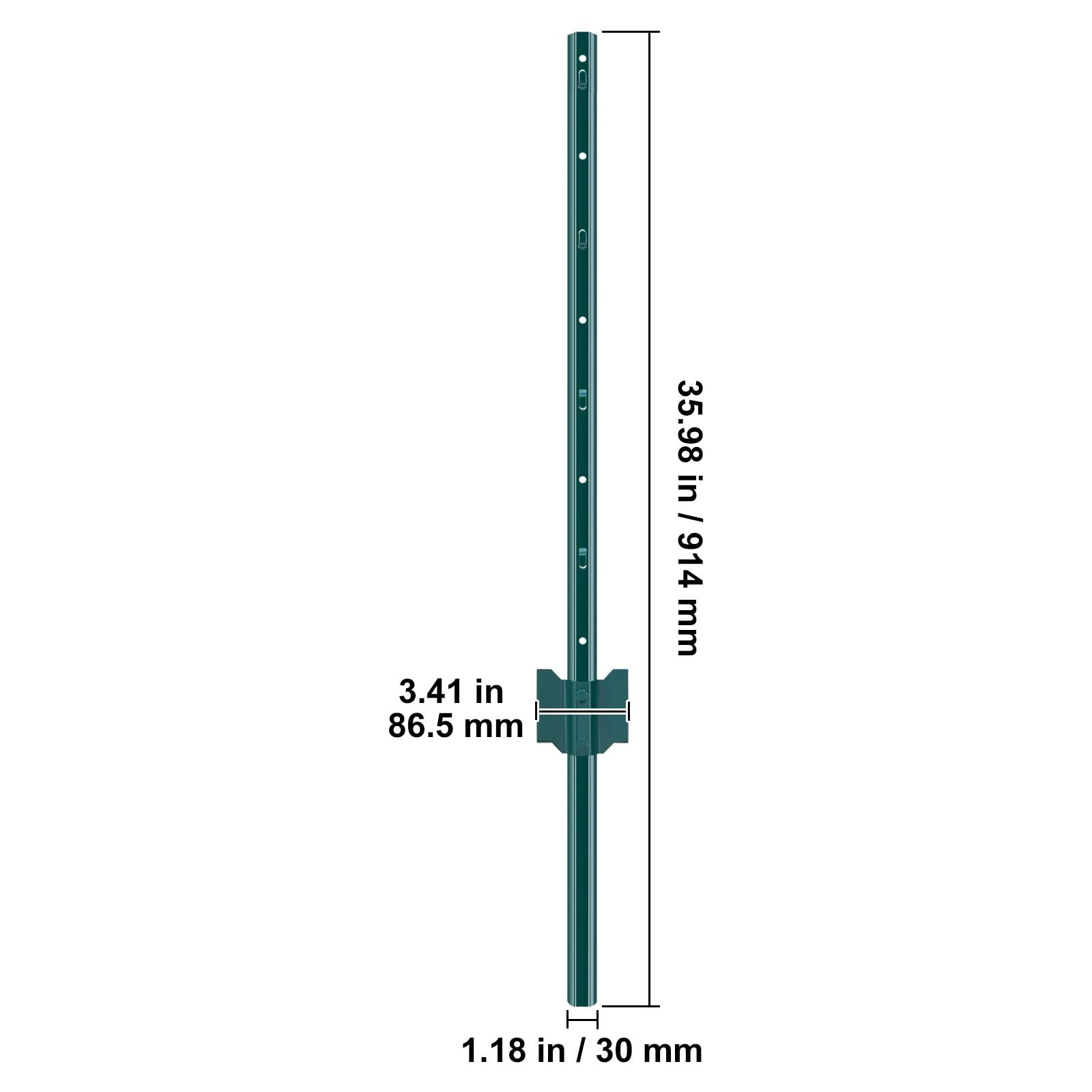 3FT U-Shaped Metal Fence Posts, 2mm Thick Q235 Carbon Steel Powder Coated Fence Stakes with Anchor Plates, Pack of 10 for Garden Yard Farm Vegetable Plot Outdoor Fencing Support
