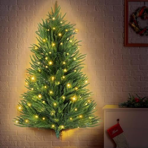 3FT Wall Hanging Christmas Tree with Led Lights, Pre lit Norfolk Pine Artificial Flat Wall Christmas Tree for Apartment, Cat Owners Xmas Decor$$Home Decor, Kitchen, & Other