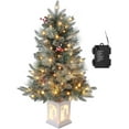 thumbnail image 1 of 3FT White Square Base Snowman Lantern Christmas Tree - Artificial Pre-Decorated Full Tree with Snowy PVC Branches, Sturdy Pot Stand, Multiple Modes & Timer, 1 of 8