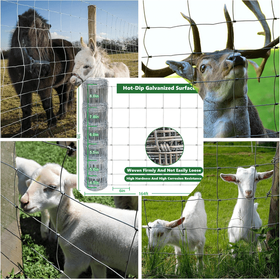 3FT x 164FT Heavy Duty Farm Fence, 14-Gauge Hot-Dip Galvanized Steel Wire Field Fencing for Cattle, Goats, Deer, Hog, Yard Livestock Protection and Garden Enclosure