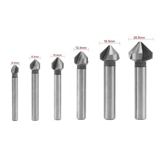 3Flute Countersink Drill Bit 90Degree Chamfering Tools Chamfer Cutter 6.3-20.5mm 6PCS