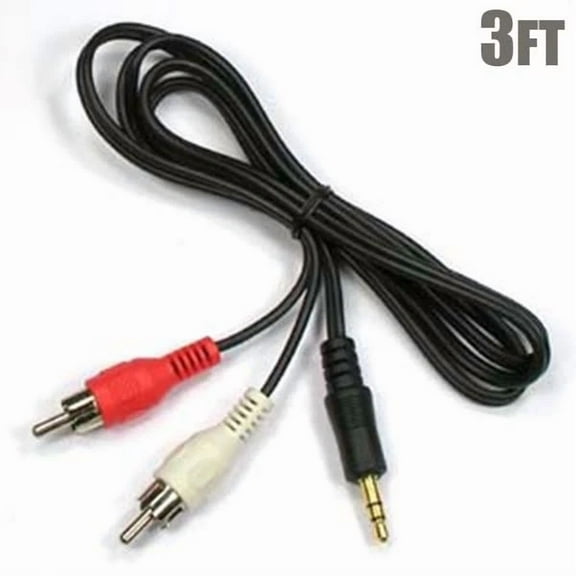 3Ft 3.5Mm 1/8" Aux Stereo Male To Dual Rca Male Y Splitter Audio Cable Black