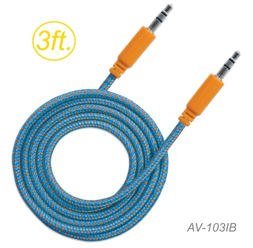 3Ft 3.5Mm Stereo Trs Male To Male Braided Audio Cable, Blue/Orange