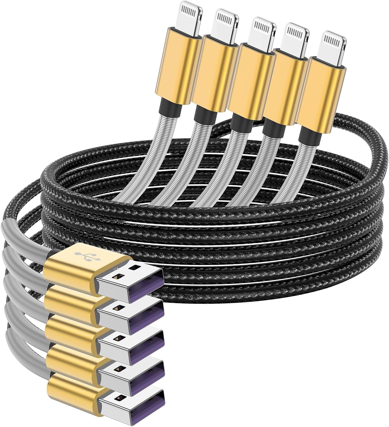 3Ft Iphone Charger Cable 5Pack, [Apple Mfi Certified] Iphone Charging